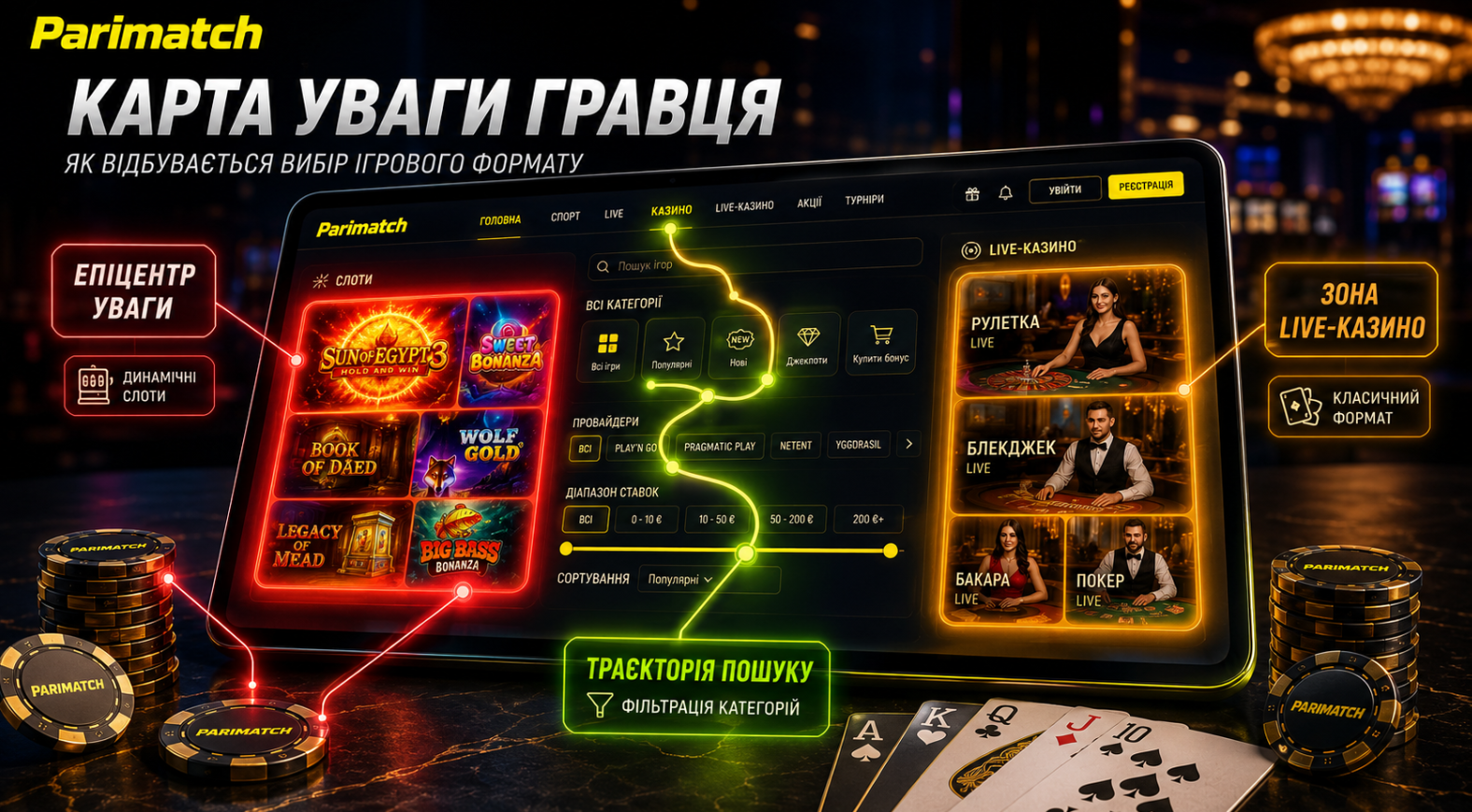 Карта уваги в просторі Париматч для вибору ігрового формату