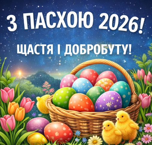 Листівка з Пасхою 2026  щастя і добробуту