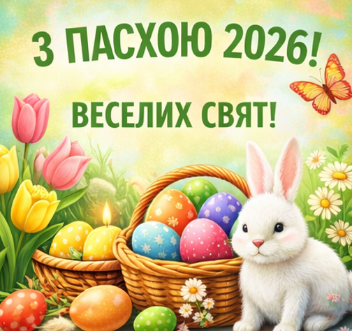 Листівка з Пасхою 2026 веселих свят