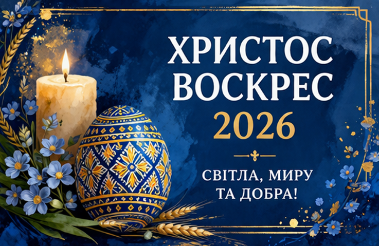 Листівка Христос Воскрес 2026 стітла, миру та добра!