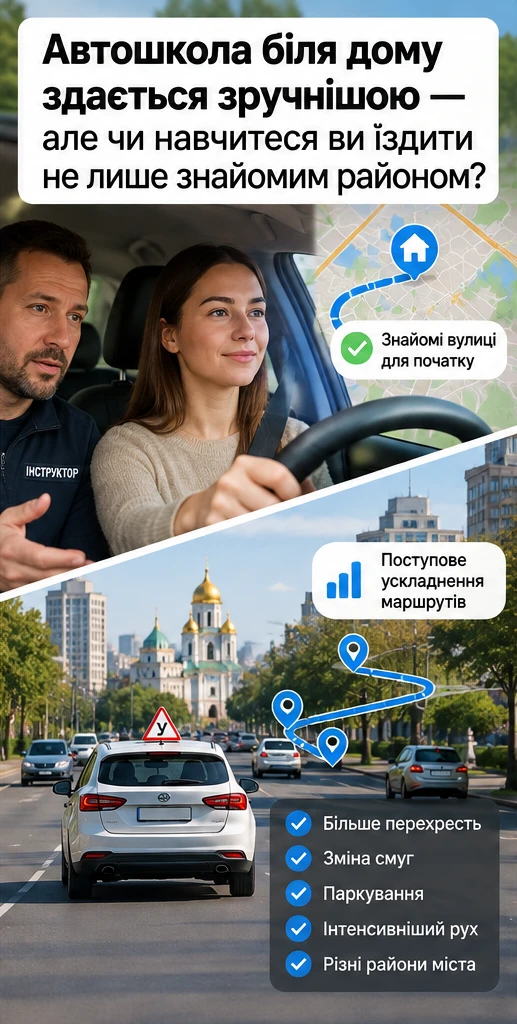 Автошкола біля дому здається зручнішою — але чи навчитеся ви їздити не лише знайомим районом